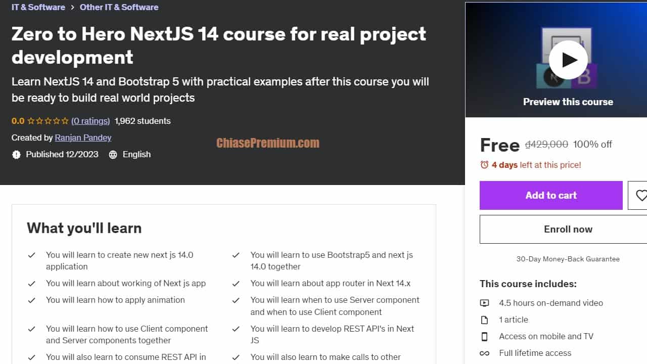 Zero to Hero NextJS 14 course for real project development