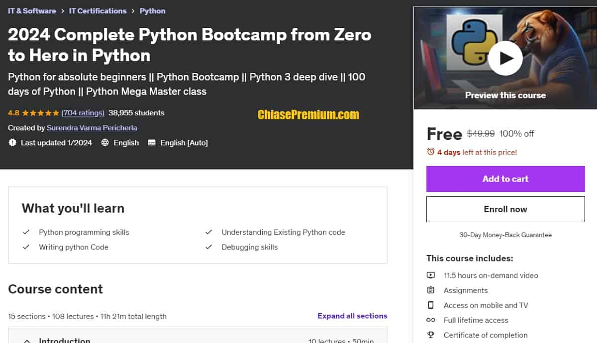 khóa học Python Bootcamp 2024 miễn phí (06.1.2024)