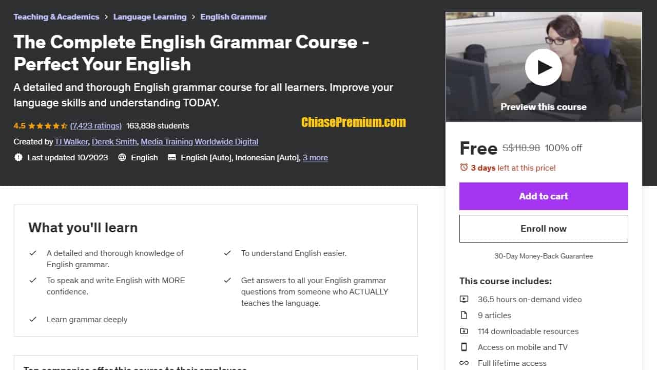 Free The Complete English Grammar Course - Perfect Your English