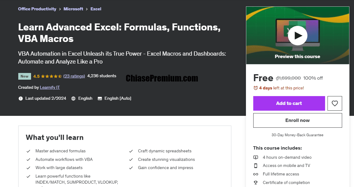 Learn Advanced Excel: Formulas, Functions, VBA Macros