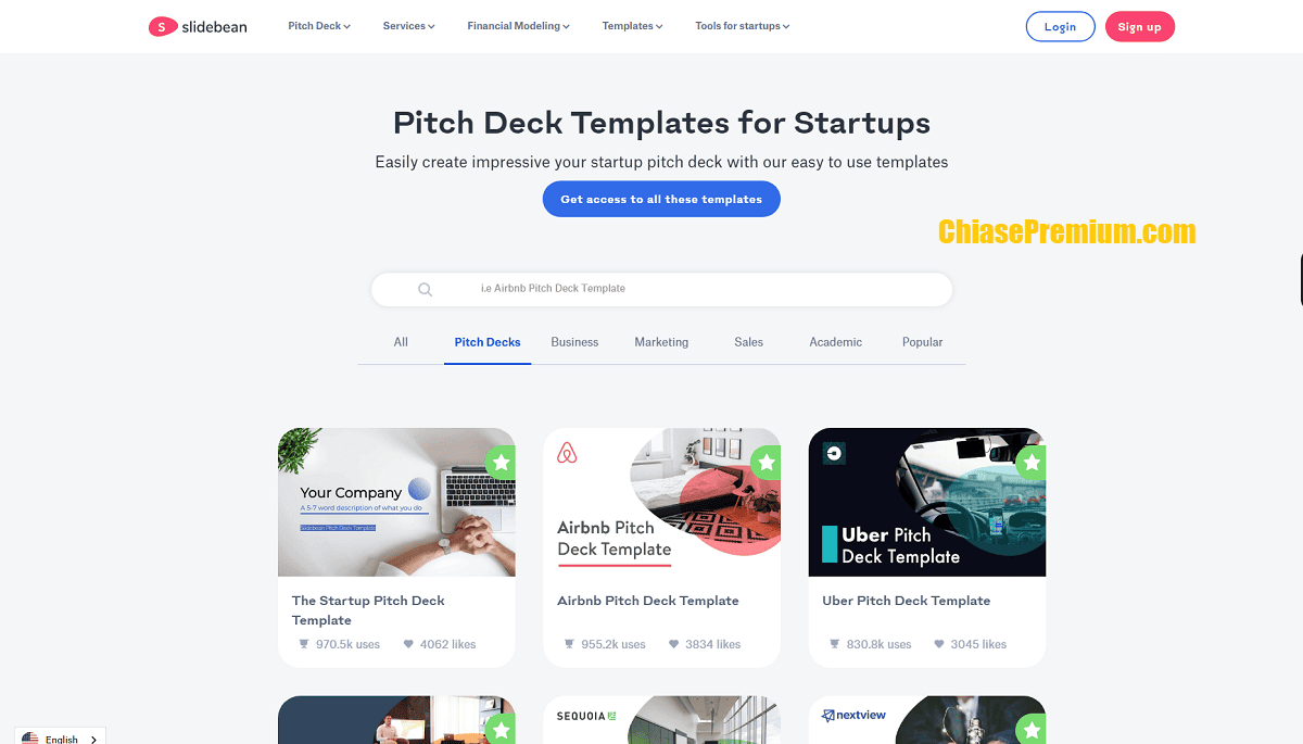 Slidebean.com có khá nhiều mẫu Pitch Deck Templates