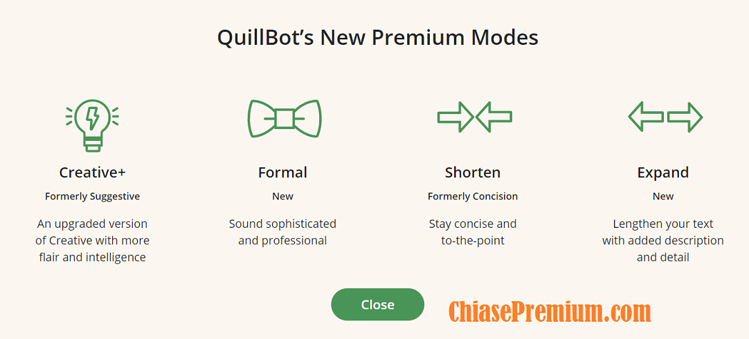 QuillBot đã bổ sung thêm 4 chế độ văn bản cho gói premium.